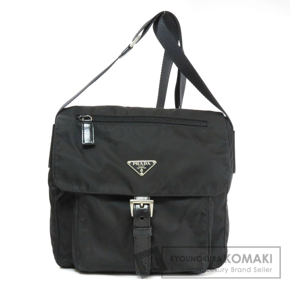 Prada Tessuto Messenger Crossbody Bag black leather trim